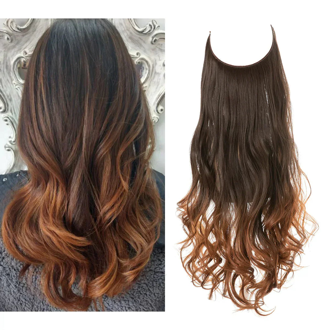 Close-up van verschillende stijlen haar extensions in diverse kleuren, variërend van bruin- en ashblonde tinten tot donkerbruin en goud, met lengtes tussen 35 en 45 cm, die een luxe en authentieke stijl voor vrouwen bieden.