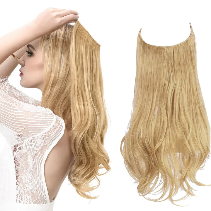 Close-up van verschillende stijlen haar extensions in diverse kleuren, variërend van bruin- en ashblonde tinten tot donkerbruin en goud, met lengtes tussen 35 en 45 cm, die een luxe en authentieke stijl voor vrouwen bieden.