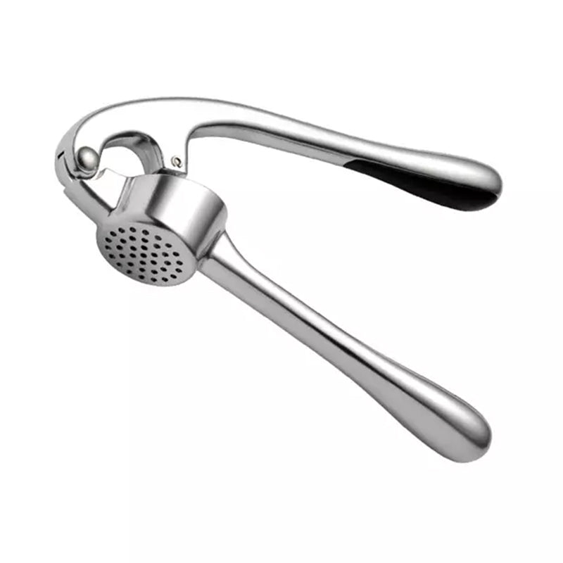 Roestvrijstalen knoflookpers met ergonomisch ontwerp, ideaal voor het persen van knoflook en gember, vaatwasmachinebestendig.