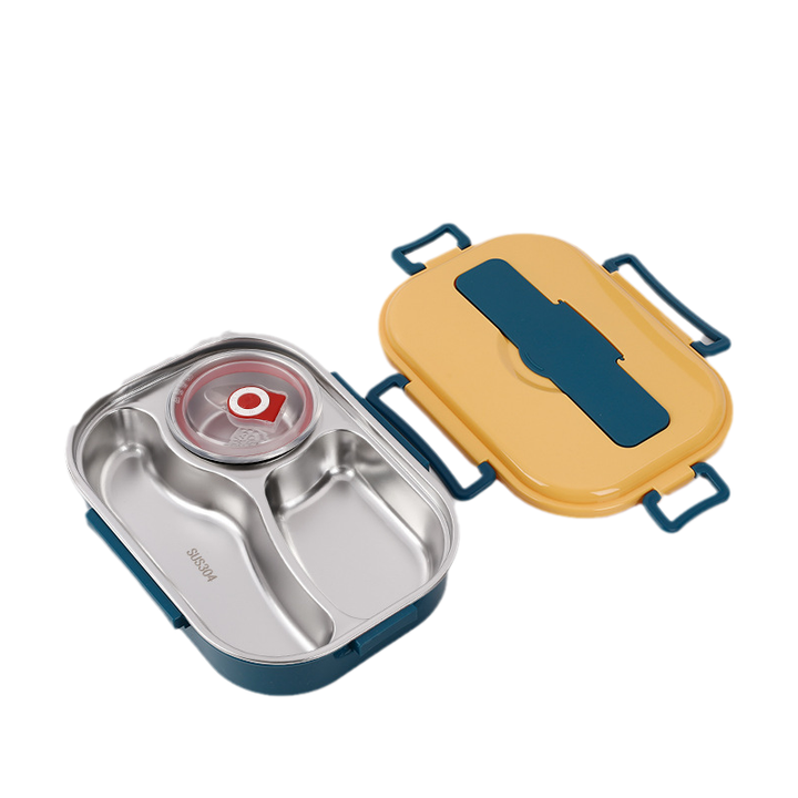 Roestvrijstalen thermos lunchbox met 3-4 compartimenten, veelzijdig, stijlvolle kleuren, houdt maaltijden vers en warm.