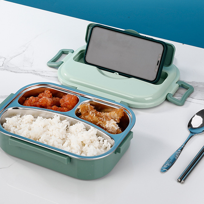 Roestvrijstalen thermos lunchbox met 3-4 compartimenten, veelzijdig, stijlvolle kleuren, houdt maaltijden vers en warm.