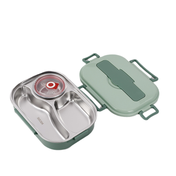 Roestvrijstalen thermos lunchbox met 3-4 compartimenten, veelzijdig, stijlvolle kleuren, houdt maaltijden vers en warm.