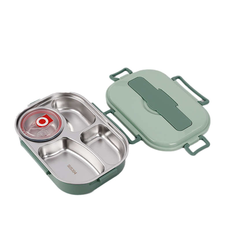 Roestvrijstalen thermos lunchbox met 3-4 compartimenten, veelzijdig, stijlvolle kleuren, houdt maaltijden vers en warm.
