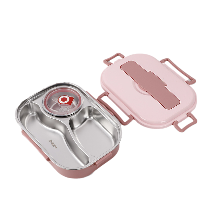 Roestvrijstalen thermos lunchbox met 3-4 compartimenten, veelzijdig, stijlvolle kleuren, houdt maaltijden vers en warm.