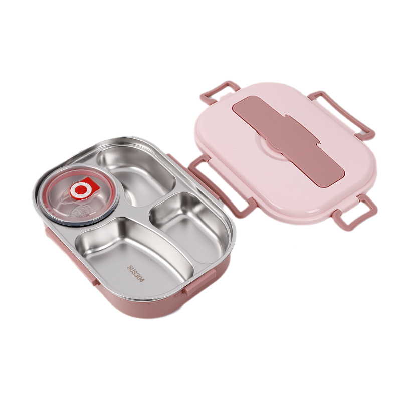 Roestvrijstalen thermos lunchbox met 3-4 compartimenten, veelzijdig, stijlvolle kleuren, houdt maaltijden vers en warm.