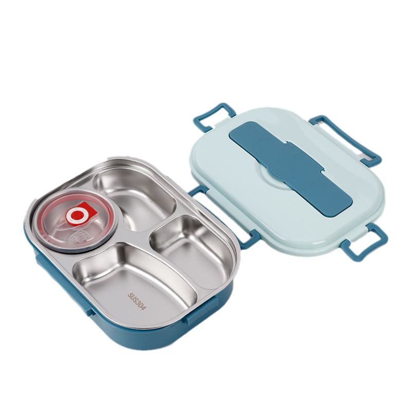 Roestvrijstalen thermos lunchbox met 3-4 compartimenten, veelzijdig, stijlvolle kleuren, houdt maaltijden vers en warm.