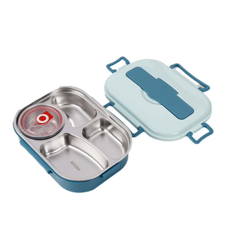Roestvrijstalen thermos lunchbox met 3-4 compartimenten, veelzijdig, stijlvolle kleuren, houdt maaltijden vers en warm.