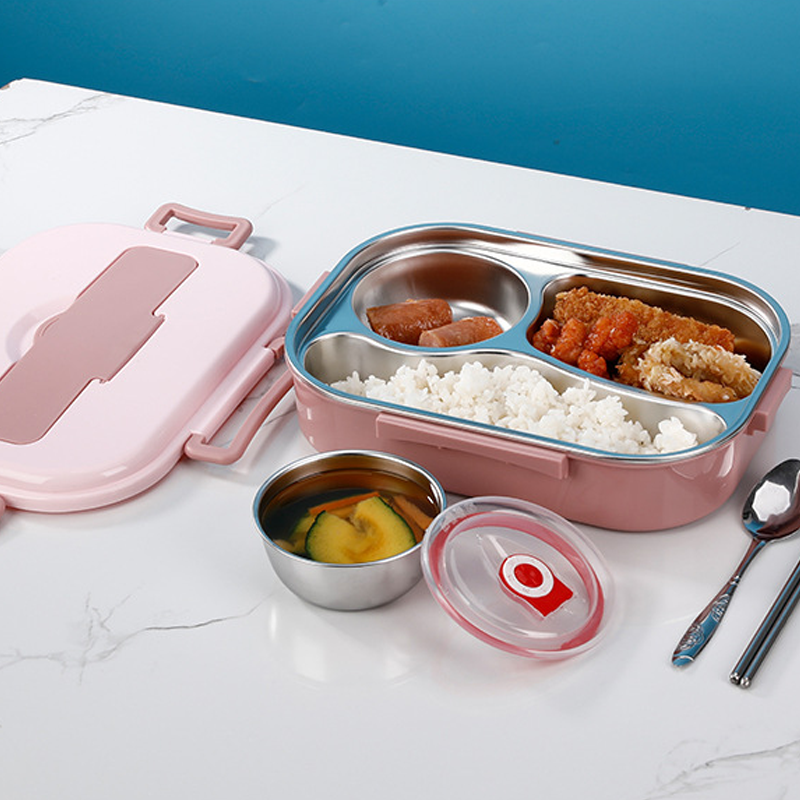 Roestvrijstalen thermos lunchbox met 3-4 compartimenten, veelzijdig, stijlvolle kleuren, houdt maaltijden vers en warm.