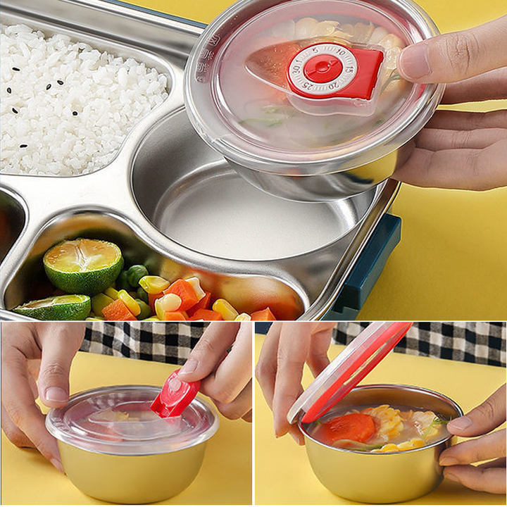 Roestvrijstalen thermos lunchbox met 3-4 compartimenten, veelzijdig, stijlvolle kleuren, houdt maaltijden vers en warm.