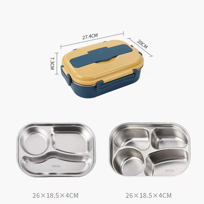 Roestvrijstalen thermos lunchbox met 3-4 compartimenten, veelzijdig, stijlvolle kleuren, houdt maaltijden vers en warm.