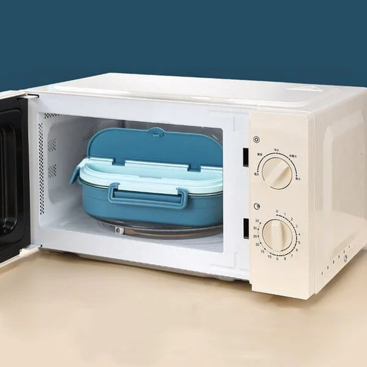 Roestvrijstalen thermische lunchbox met 3 of 4 compartimenten en soepkom in geel, groen, roze of blauw, ideaal voor onderweg.