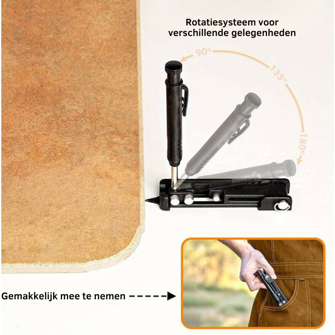 EdgeMark multitool helpt bij precisie aftekenen en markeren. Multifunctioneel aluminium meetgereedschap voor elke klus.