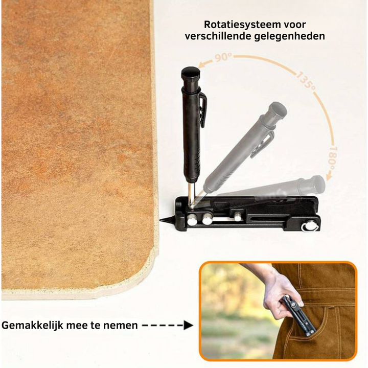 EdgeMark multitool helpt bij precisie aftekenen en markeren. Multifunctioneel aluminium meetgereedschap voor elke klus.