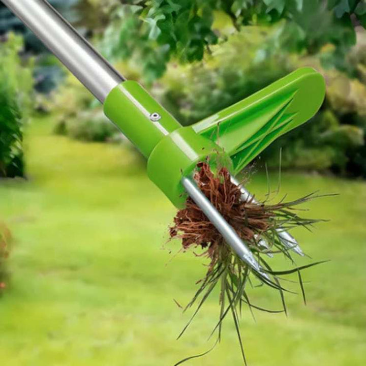 Ergonomische onkruidtrekker met comfortabele handgreep voor moeiteloos onkruid verwijderen en staand werken.
