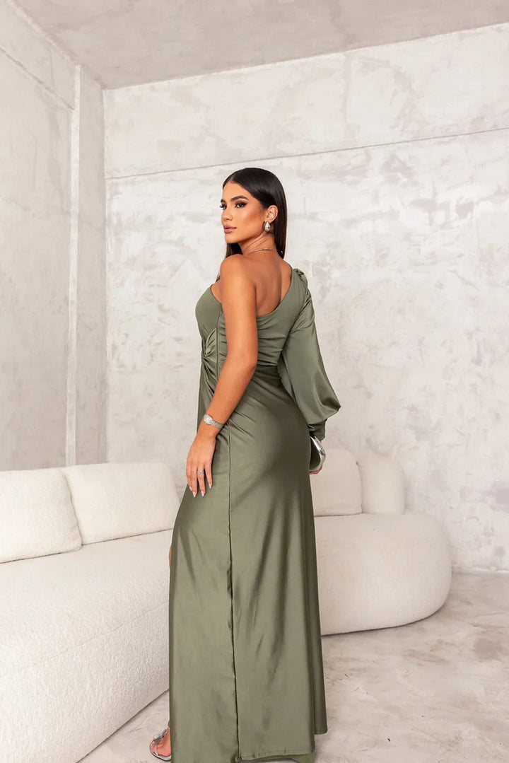 Dames avondjurk met één schouder, asymmetrisch met vloeiende pasvorm, elegant, ideaal voor gala's en bruiloften, verkrijgbaar in vele kleuren.
