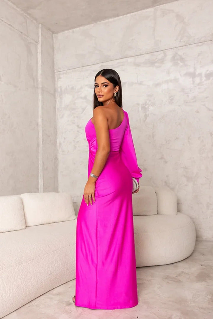 Dames avondjurk met één schouder, asymmetrisch met vloeiende pasvorm, elegant, ideaal voor gala's en bruiloften, verkrijgbaar in vele kleuren.