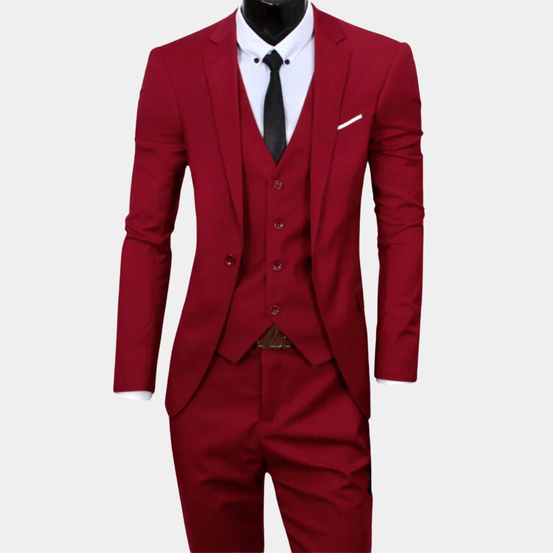 Elegant 3-delig slim fit herenpak van Hoymans in katoen voor formele gelegenheden, bruiloft of zakelijk gebruik.