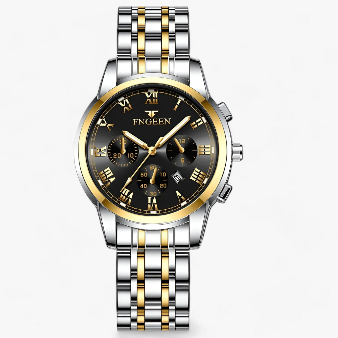 Een close-up van het Clémence luxe dameshorloge, titanium, dat elegantie en functionaliteit combineert.