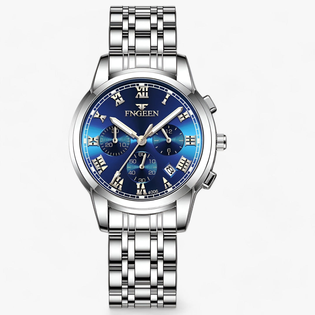 Zicht op het Clémence dameshorloge, van titanium, waterbestendig, als een statement van luxe en stijl.