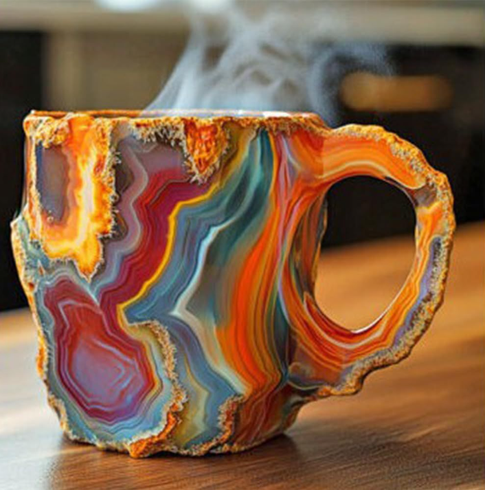 Exclusieve kristalmok met edelsteen voor koffie of thee, een duurzaam en uniek spiritueel product.