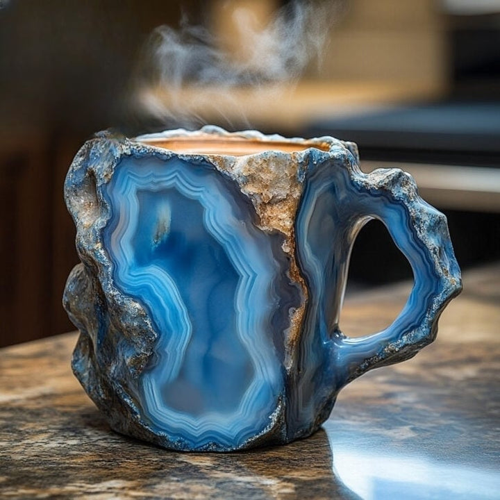 Luxe kristalmok met ingelegde edelsteen, perfect voor warme dranken en een vleugje magie aan tafel.