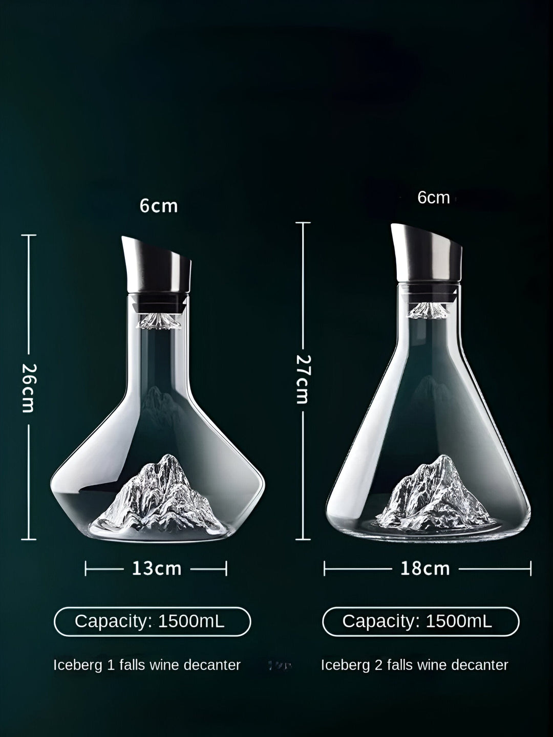 Elegant gevormde, loodvrije glazen decanteerkaraf met verdeler, verbetert wijnaoma en smaak, geïnspireerd op ijsbergvormen