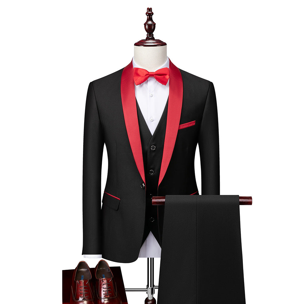 Elegant heren slim fit 3-delig pak, perfect voor zakelijke bijeenkomsten of bruiloften. Modern kostuum.