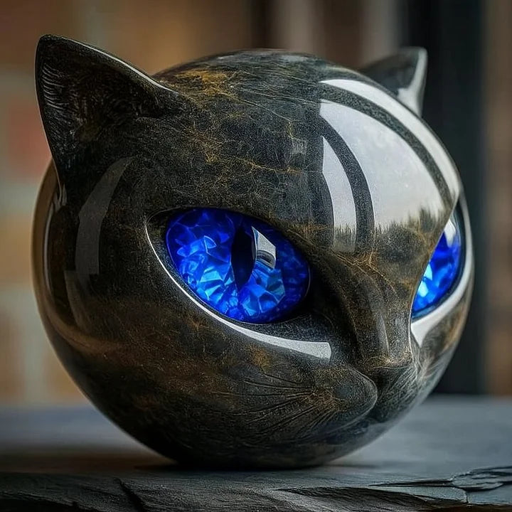 Stijlvol kunsthars kattenhoofd sculptuur met gedetailleerde, hypnotiserende ogen. Unieke woondecoratie.