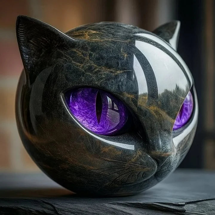 Uniek elegant kattenhoofd sculptuur, perfect geschenk. Mystieke kunsthars decoratie voor elk modern interieur.