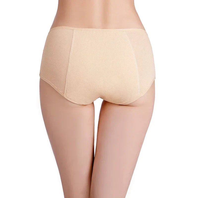 Elegante lekvrije damesonderbroek in beige, comfortabel en stijlvol ontworpen om ongewenst lekken te voorkomen.