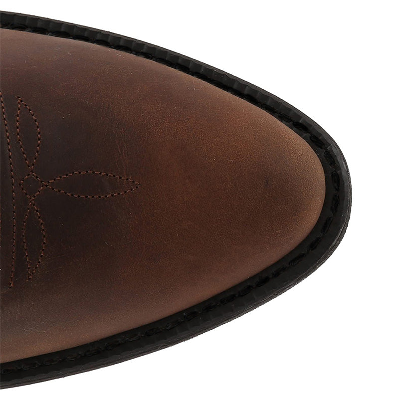 Stijlvolle heren cowboylaarzen van kwaliteitsleer met puntige neus en opvallende stiksels, perfect voor diverse gelegenheden.