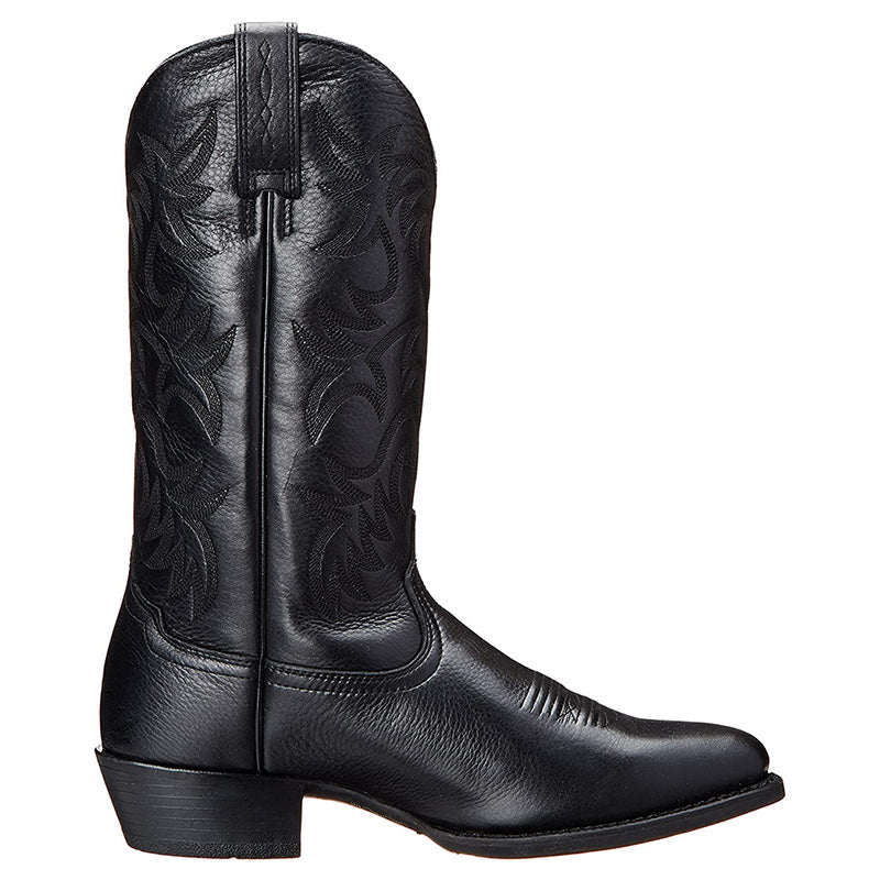 Stijlvolle heren cowboylaarzen van kwaliteitsleer met puntige neus en opvallende stiksels, perfect voor diverse gelegenheden.