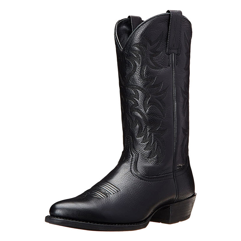 Stijlvolle heren cowboylaarzen van kwaliteitsleer met puntige neus en opvallende stiksels, perfect voor diverse gelegenheden.