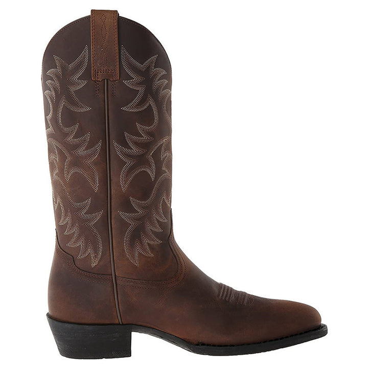 Stijlvolle heren cowboylaarzen van kwaliteitsleer met puntige neus en opvallende stiksels, perfect voor diverse gelegenheden.