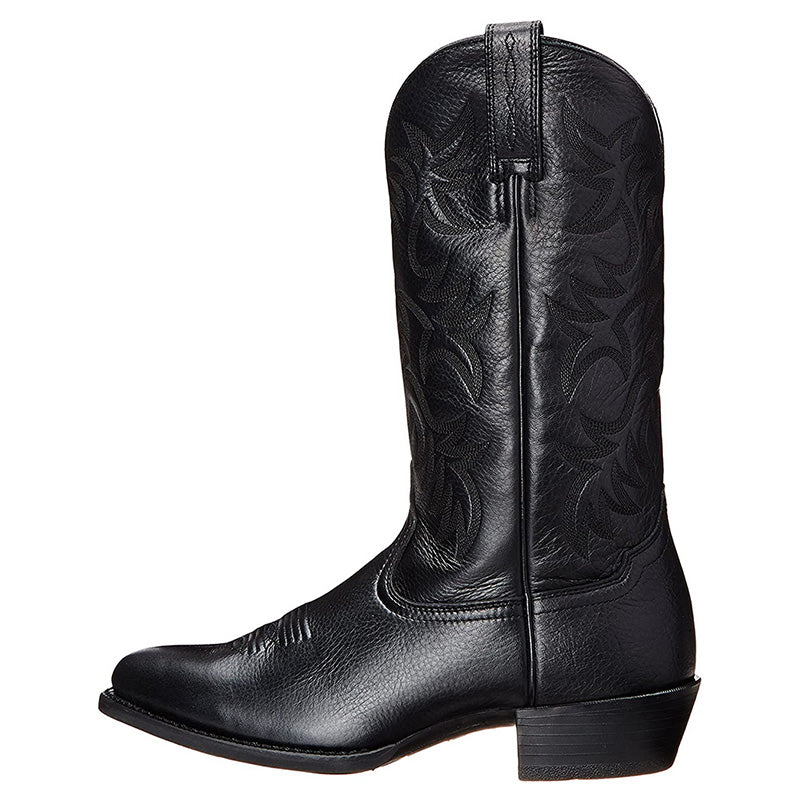 Stijlvolle heren cowboylaarzen van kwaliteitsleer met puntige neus en opvallende stiksels, perfect voor diverse gelegenheden.