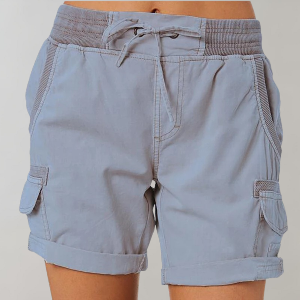 Elegante dames high-waist shorts in kaki, ademend en veelzijdig, perfect voor zomerse elegantie en comfort.