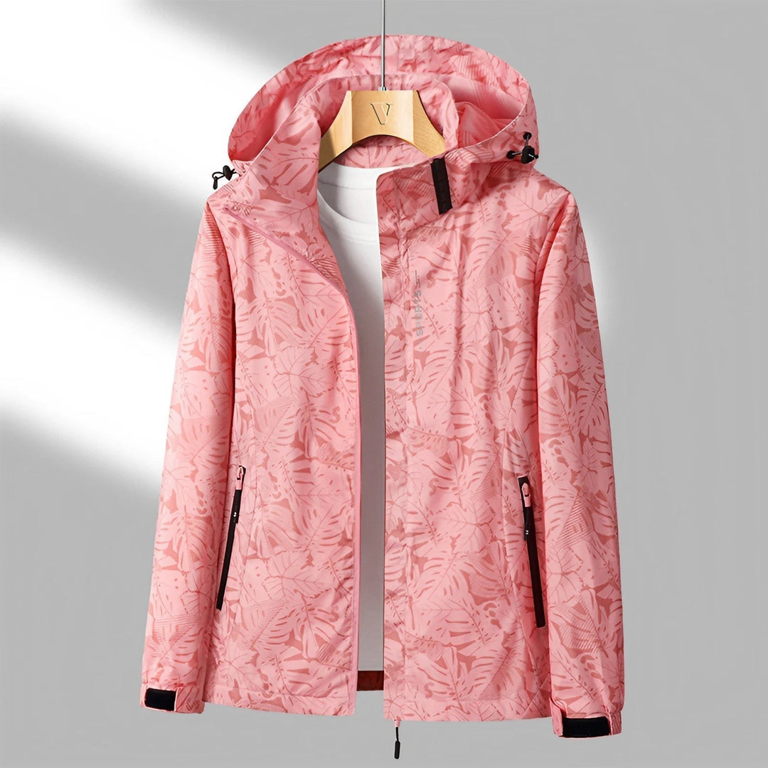 Elegante dames capuchonjas, waterdicht, winddicht, modern ontwerp, ideaal voor regenachtig weer, stijlvolle buitenkleding.