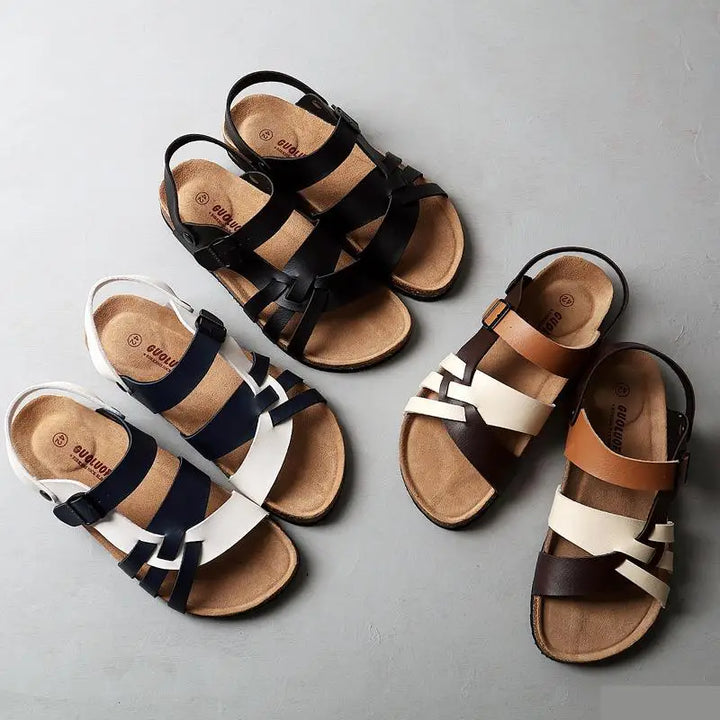 Dames leren sandalen van hoge kwaliteit met gewatteerde zool in verschillende kleuren.