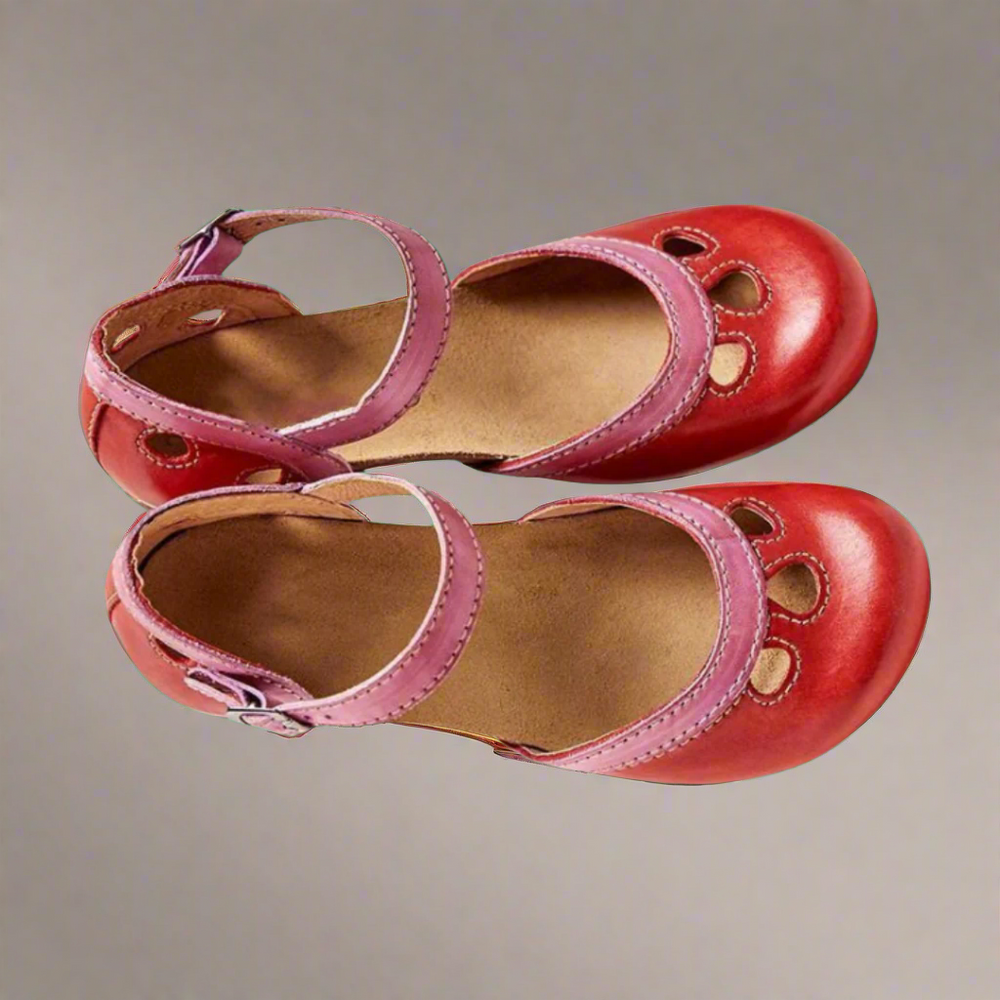 Elegante dames sandalen met blokhak, gevoerd voetbed, in blauw, geel, groen, roze, rood. Perfect voor zomeroutfits.