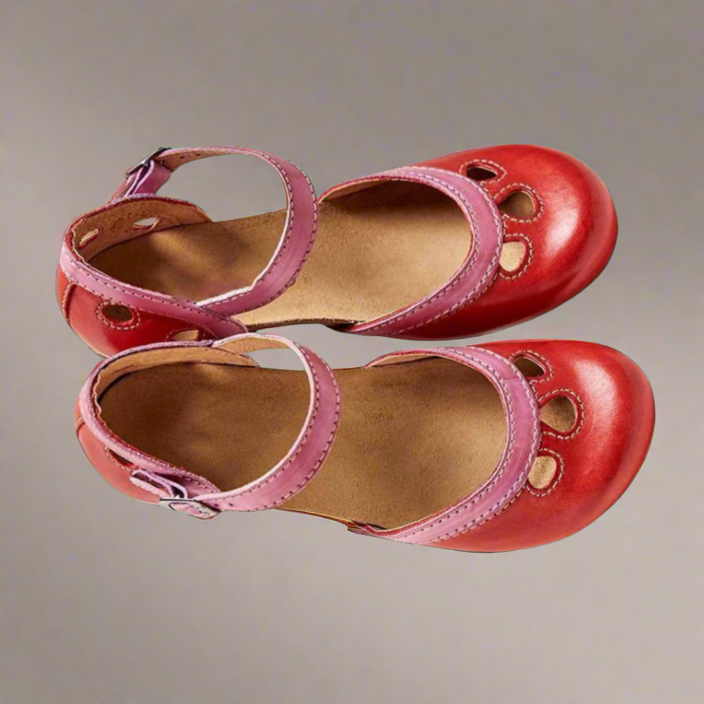 Elegante dames sandalen met blokhak, gevoerd voetbed, in blauw, geel, groen, roze, rood. Perfect voor zomeroutfits.