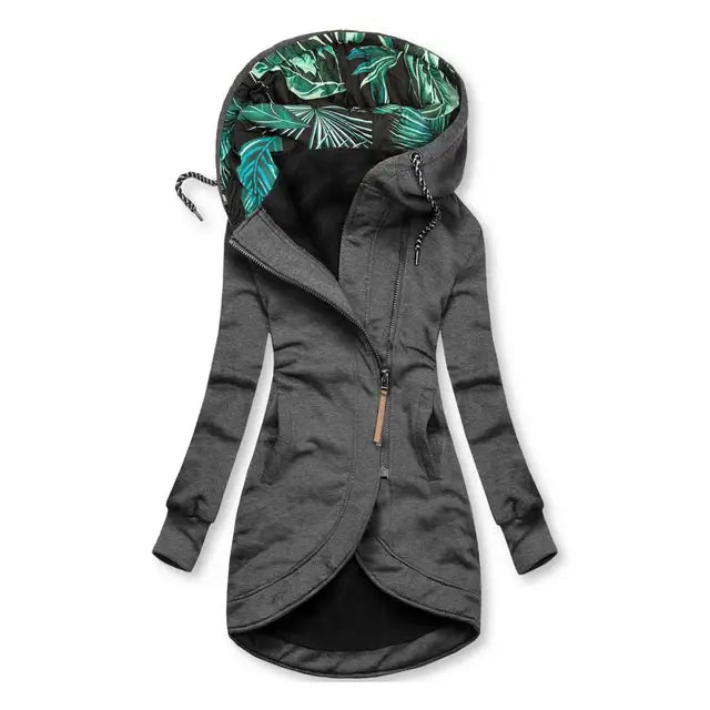 Elegante winterjas voor dames, pluizig materiaal, middellange lengte, capuchon, bescherming tegen de kou, vrouwelijke mode.