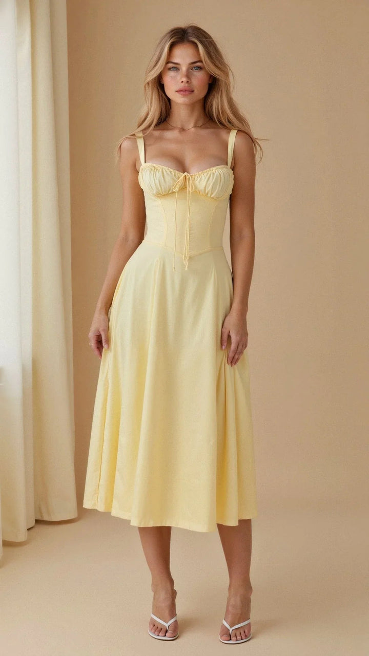 Dames bloemen midi jurk in A-lijn model, een veelzijdige lente- en zomerjurk met elegante uitstraling.