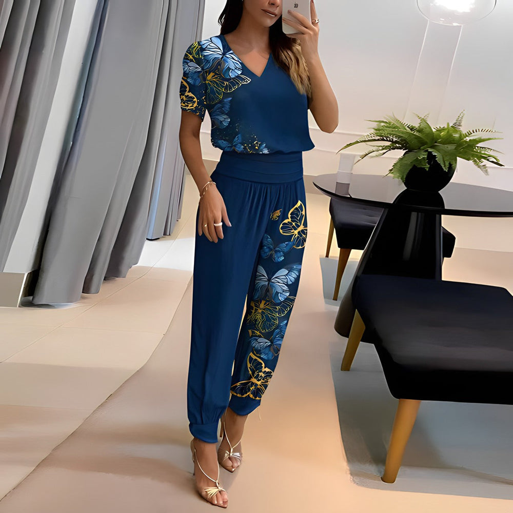 Trendy dames loungewear set met stijlvolle puffmouwen en comfortabele elastische broek. Veelzijdig voor elke gelegenheid.