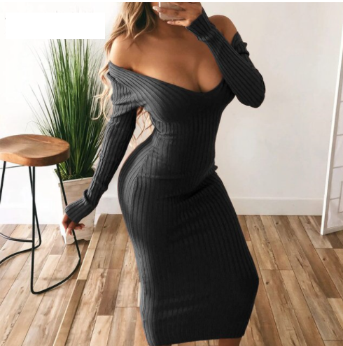 Elegante dames bodycon jurk. Gebreid, stretch en comfortabel. Geschikt voor casual en feest.