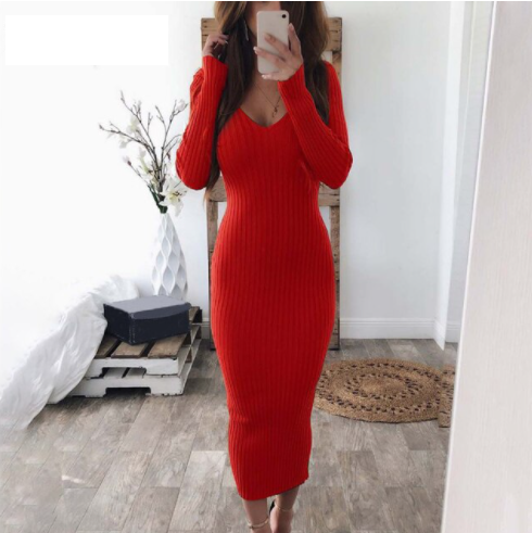 Comfortabele stretch bodycon jurk voor dames. Deze elegante gebreide jurk past perfect.