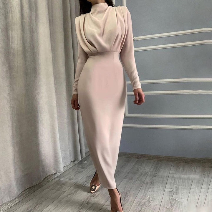Elegante dames bodycon maxi jurk met lange mouwen, perfect voor herfst en winter. Stijlvolle pasvorm.
