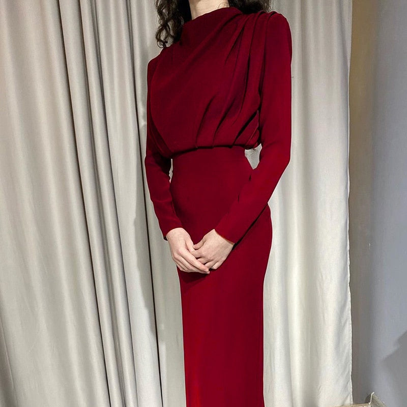 Chique lange mouwen bodycon maxi jurk, stijlvolle dameskleding voor herfst en winter, geschikt voor feest.