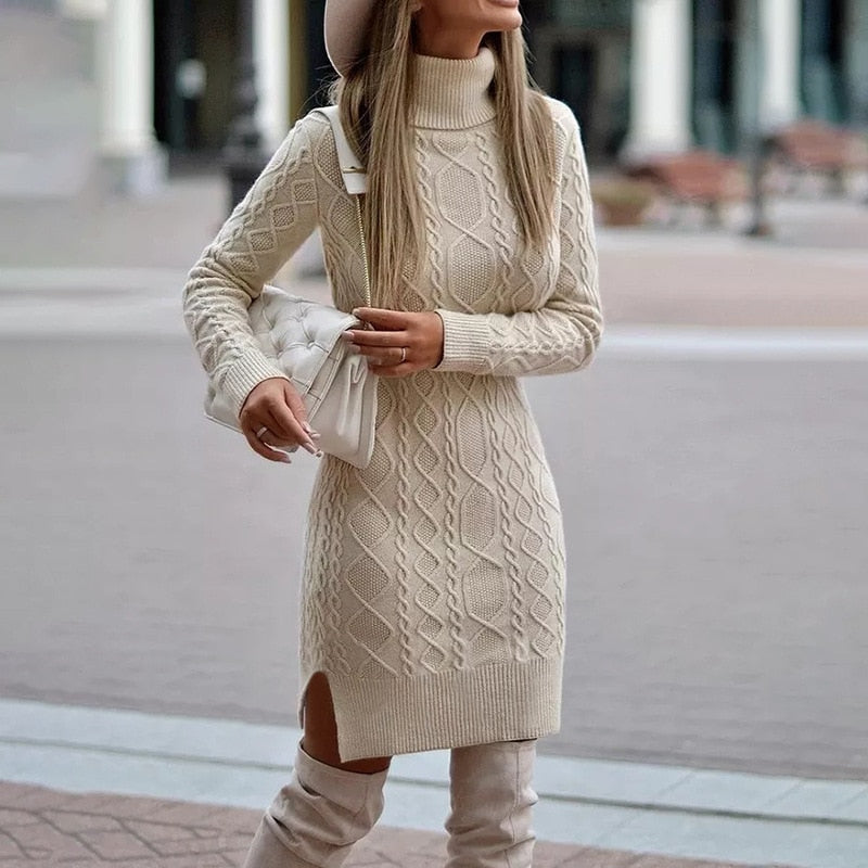 Comfortabele gebreide sweaterjurk voor vrouwen, ideaal voor herfst & winter, met veelzijdige lange mouwen.