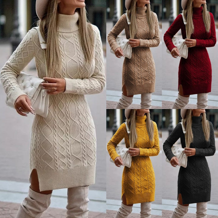 Zachte gebreide coltrui jurk voor dames, warm en veelzijdig voor zowel herfst- als winterkleding.