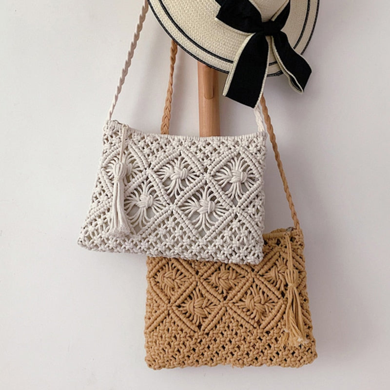 Zomerse boho schoudertas voor dames, handgeweven, een stijlvol accessoire voor elke outfit.